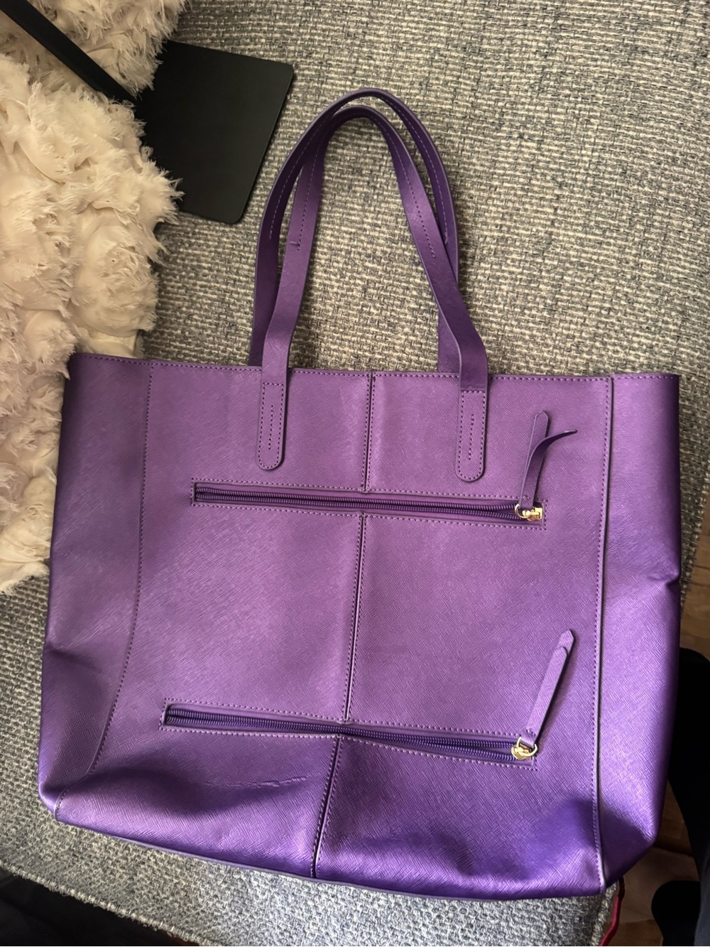 Joy Mangano Purple Saffiano Faux Leather Large Tote Shoulder Bag - Picture 8 of 9